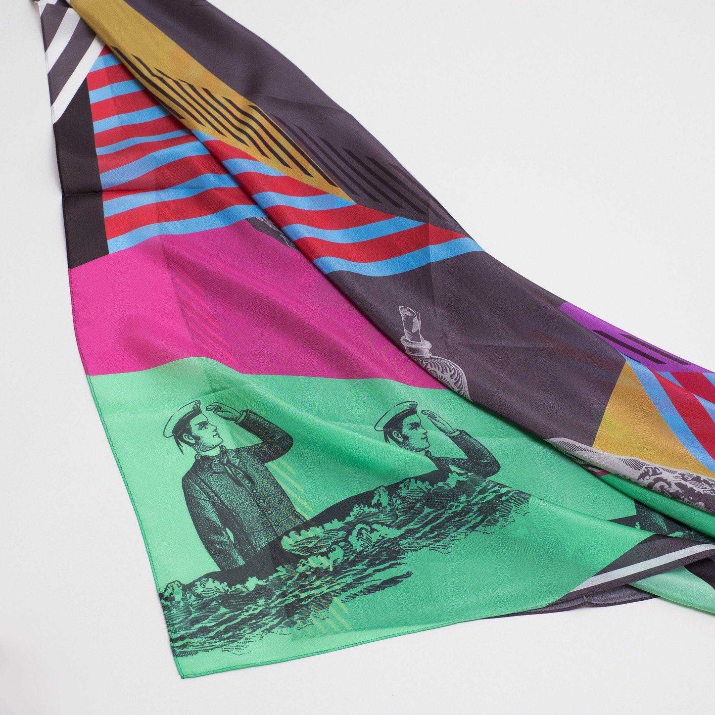 Japanese Printed Silk 'Message in a bottle' multi 大判スカーフ