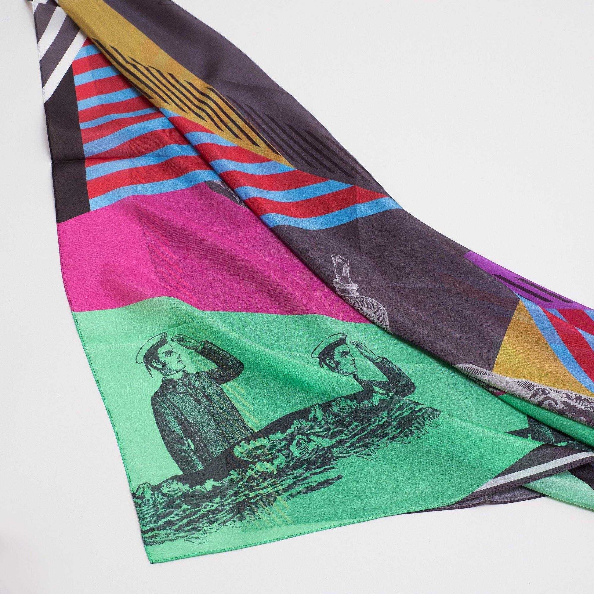 Japanese Printed Silk 'Message in a bottle' multi 大判スカーフ