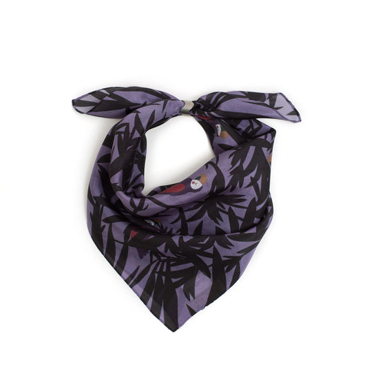 Japanese Printed Silk 'Peekaboo' midnight blue リング付きミニスカーフ