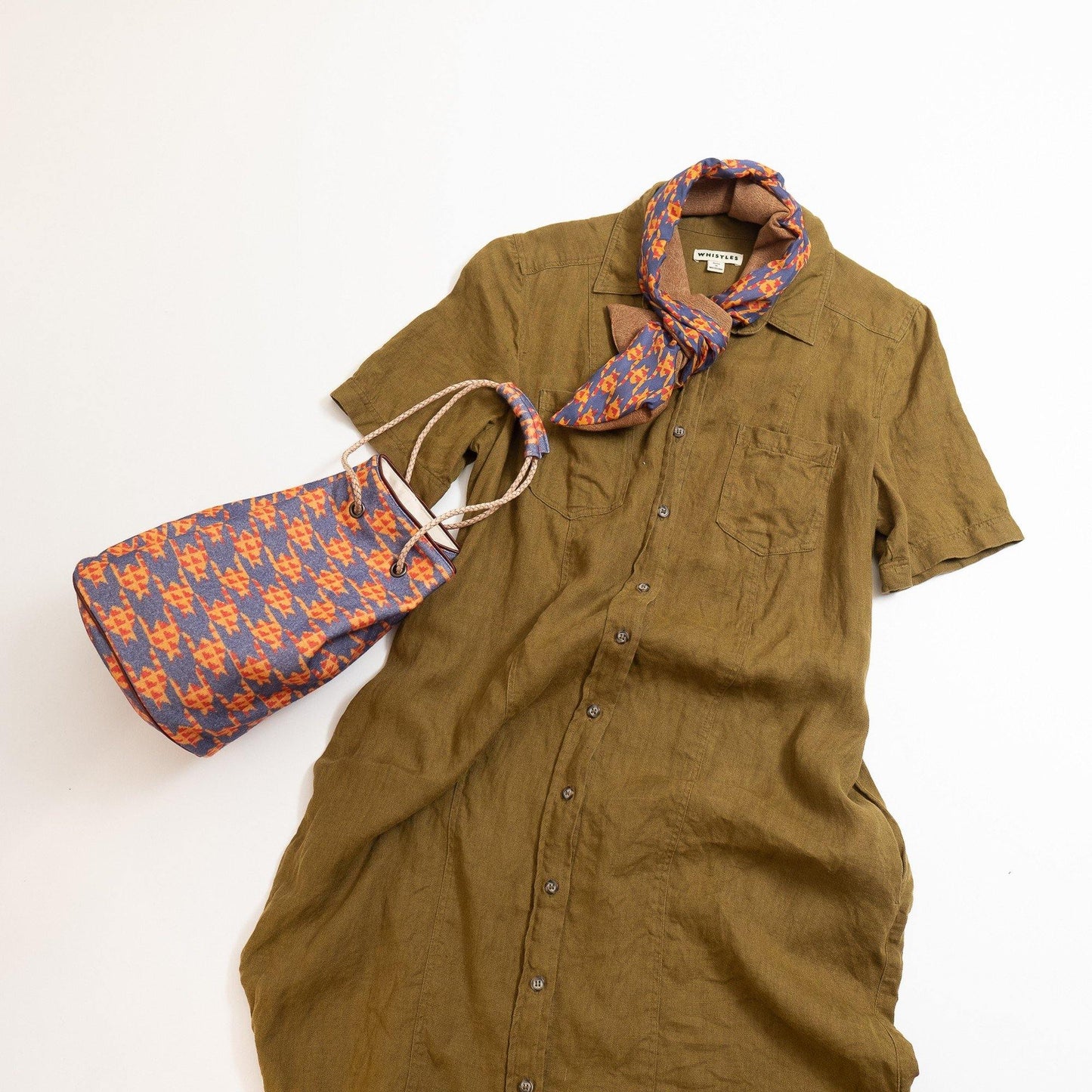 Japanese Printed Wool 'Smithfields' Orange small bucket bag