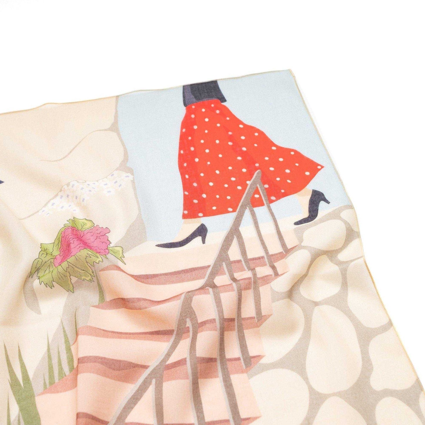 JapanesePrintedOrganicCotton'TheGirlWhoWorePolkaDots'L.greyリング付きミニスカーフ