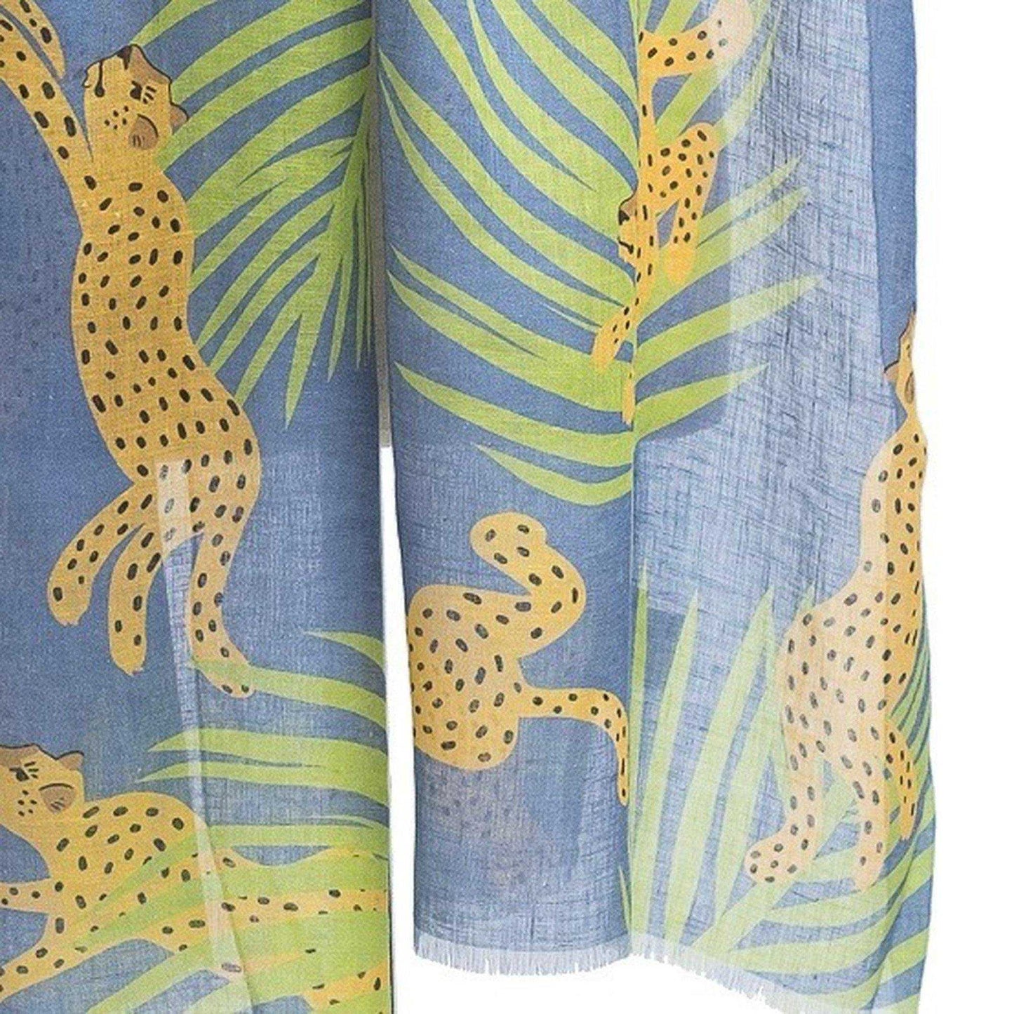 再入荷!近江リネン Japanese Linen 'Chasing Leopards' Blue ロングストール