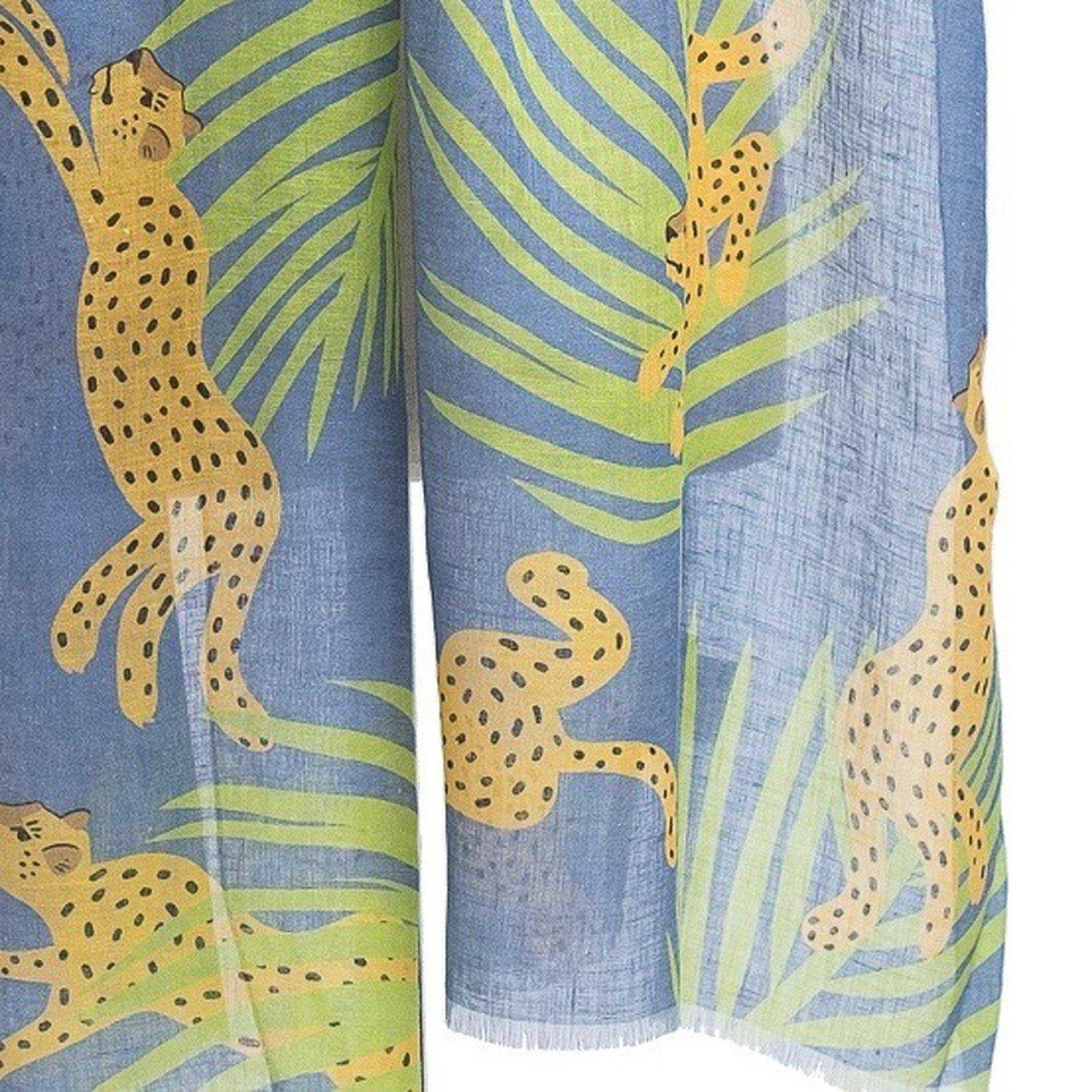 再入荷!近江リネン Japanese Linen 'Chasing Leopards' Blue ロングストール