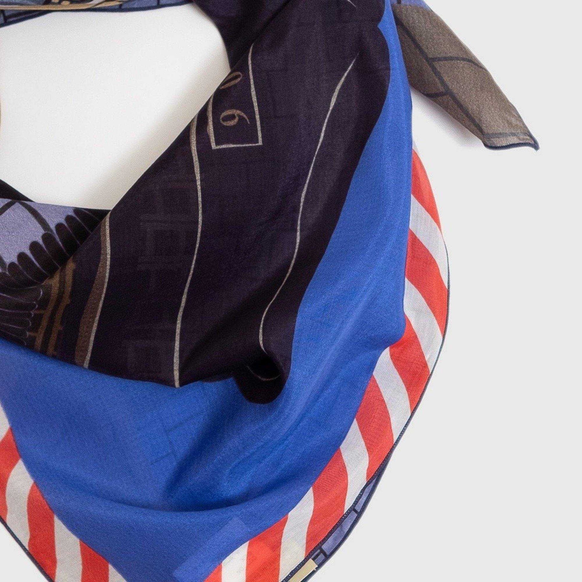 Japanese Printed Silk Cotton 'Record Shop' Night 8リング付きミニスカーフ