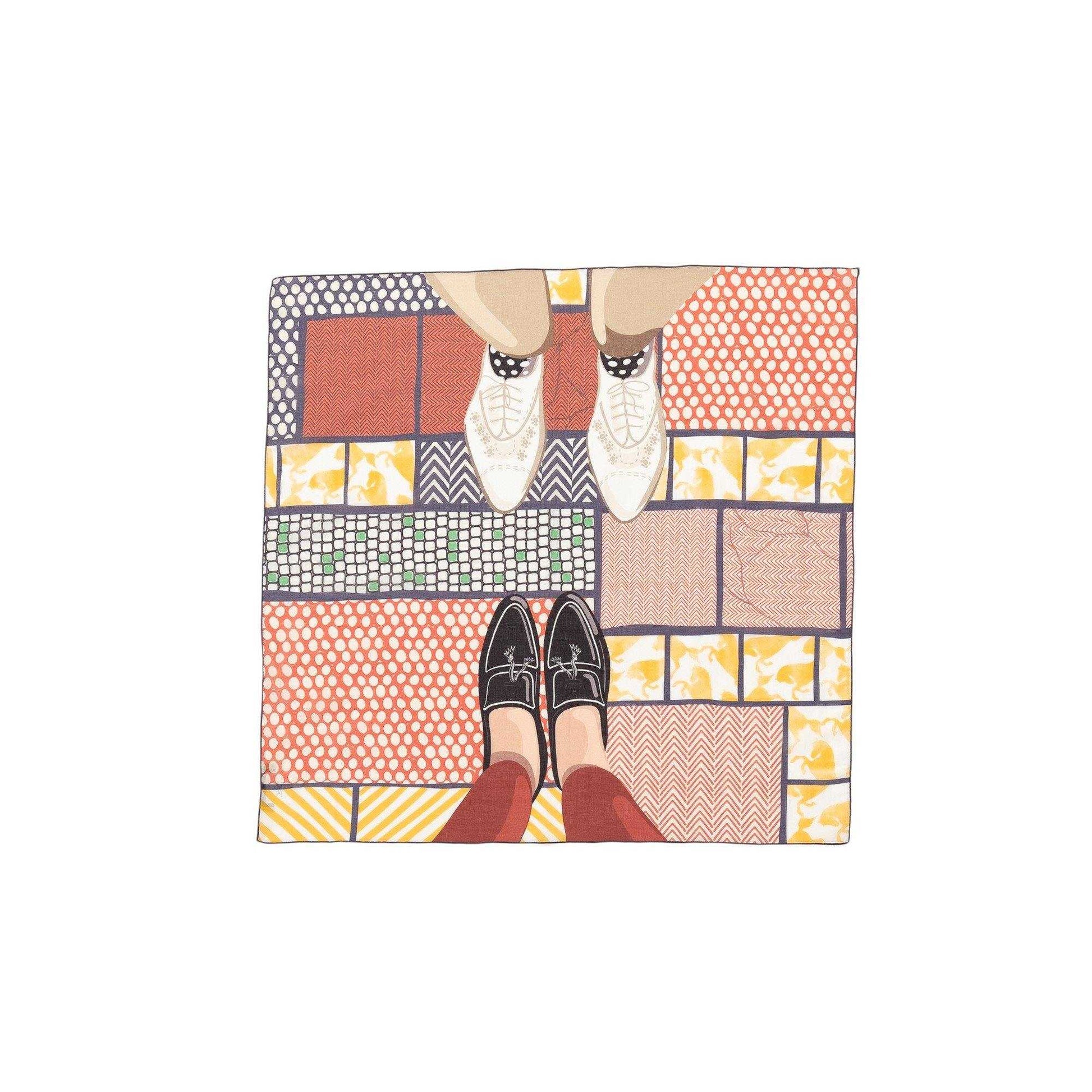 再入荷!Japanese Printed Silk Cotton 'Parisian Romance' M.red 8リング付きミニスカーフ