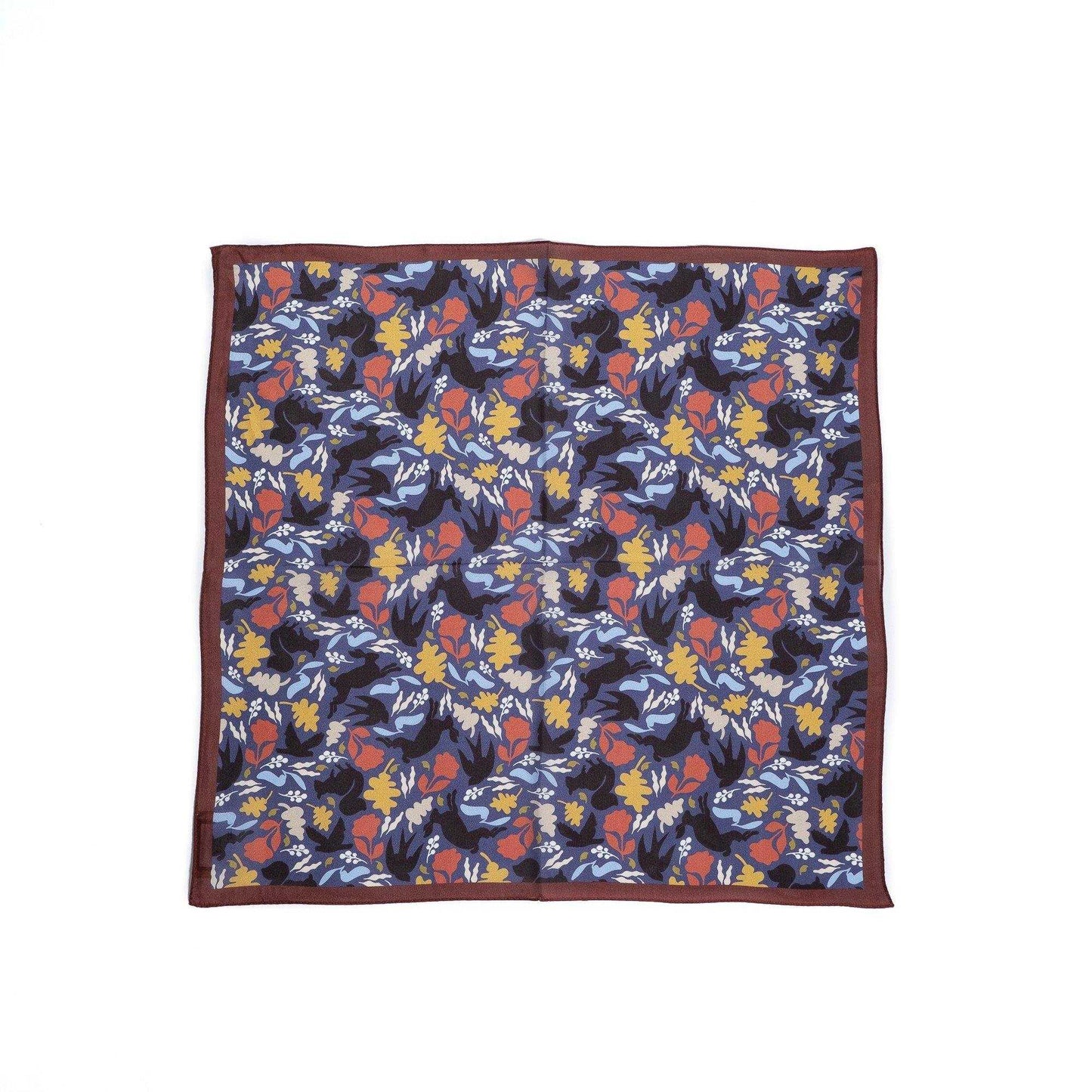 Japanese Printed Silk 'Bramley Hedge' Brown 8リング付きミニスカーフ