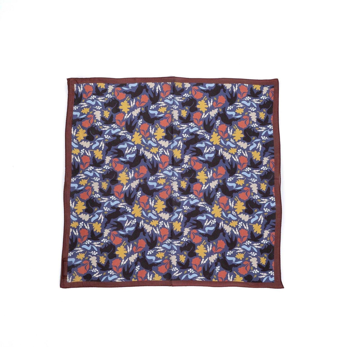 Japanese Printed Silk 'Bramley Hedge' Brown  8リング付きミニスカーフ