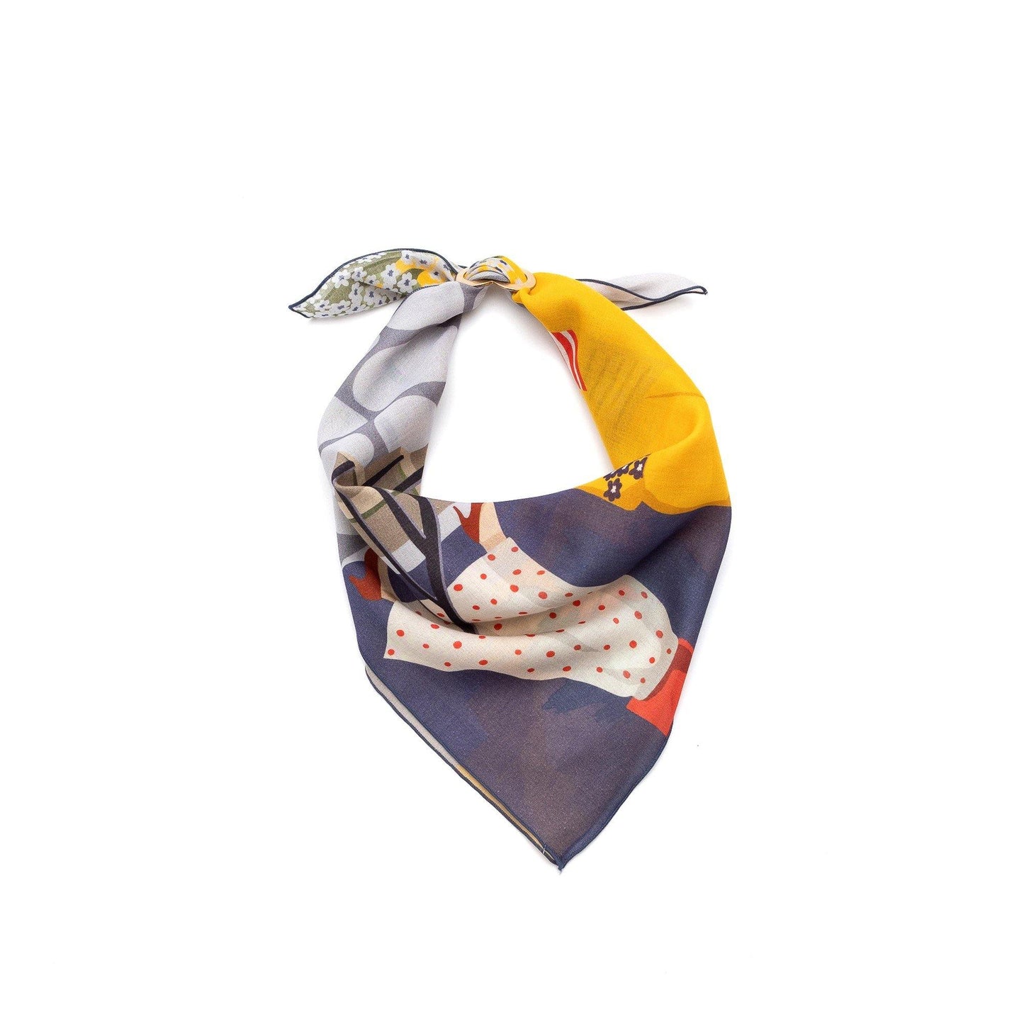 JapanesePrintedOrganicCotton'GirlWhoWorePolkaDots'S.yellow リング付きミニスカーフ
