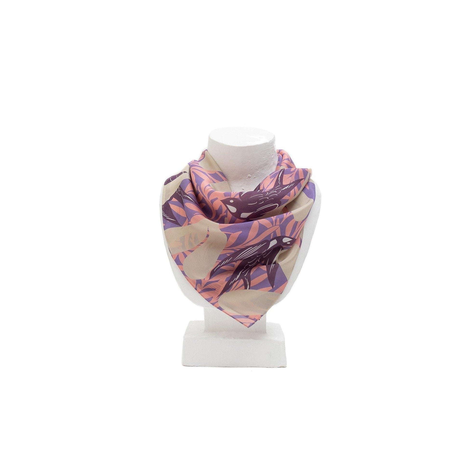 Japanese Printed Silk 'Swift Swallows' Pink リング付きミニスカーフ