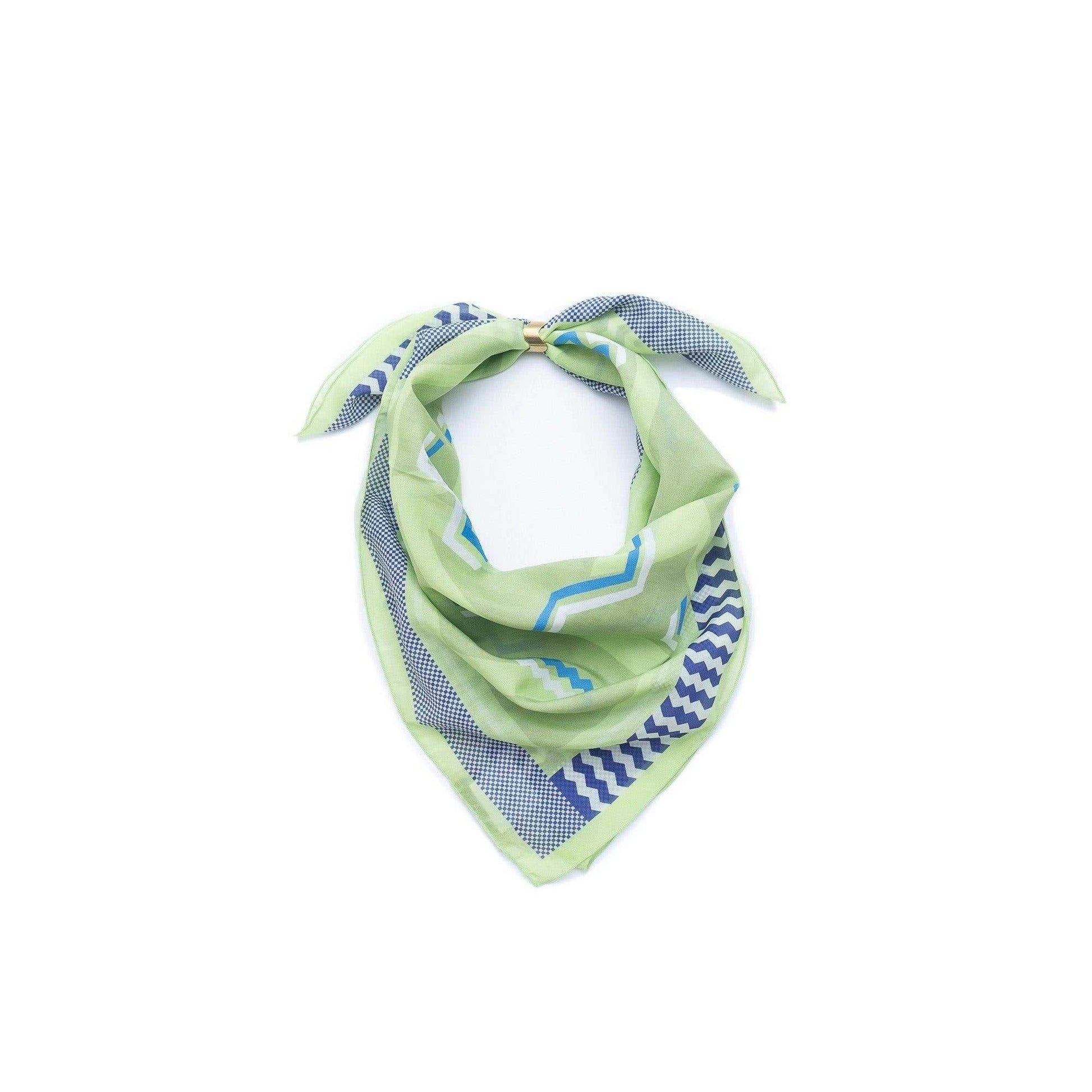 Japanese Printed Silk Cotton 'Bloomsberg’ Lime Green リング付きミニスカーフ