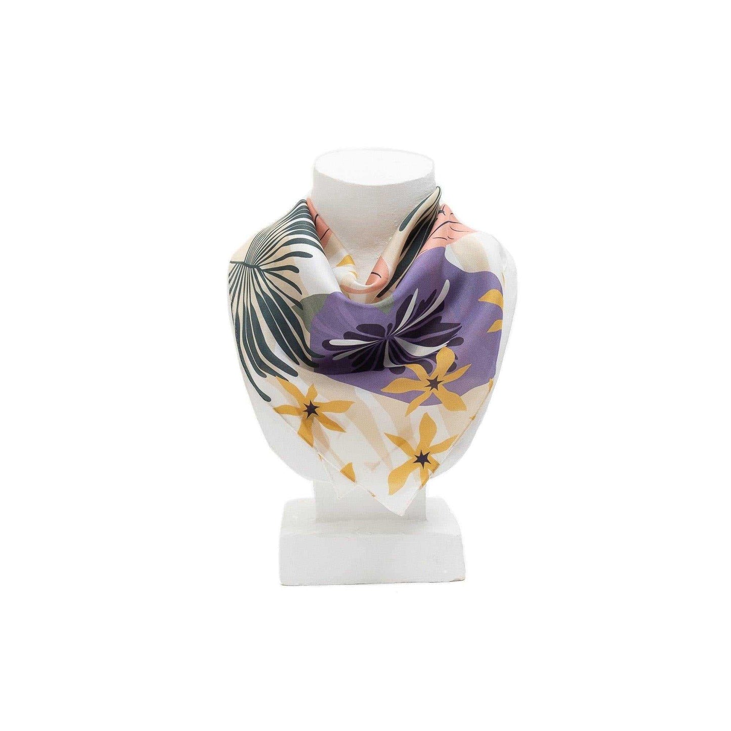Japanese Printed Silk 'Tropics' Cream リング付きミニスカーフ | YARN&COPPER