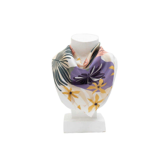 Japanese Printed Silk 'Tropics' Cream リング付きミニスカーフ | YARN&COPPER