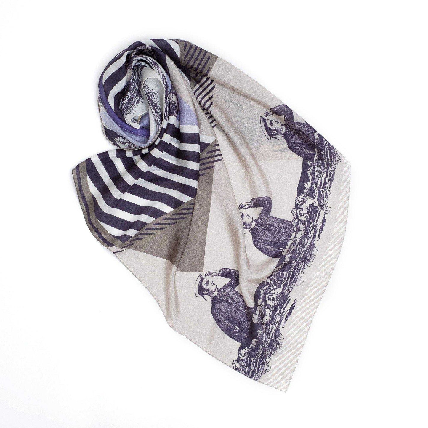 Japanese Printed Silk 'Message in a bottle' sky blue 大判スカーフ