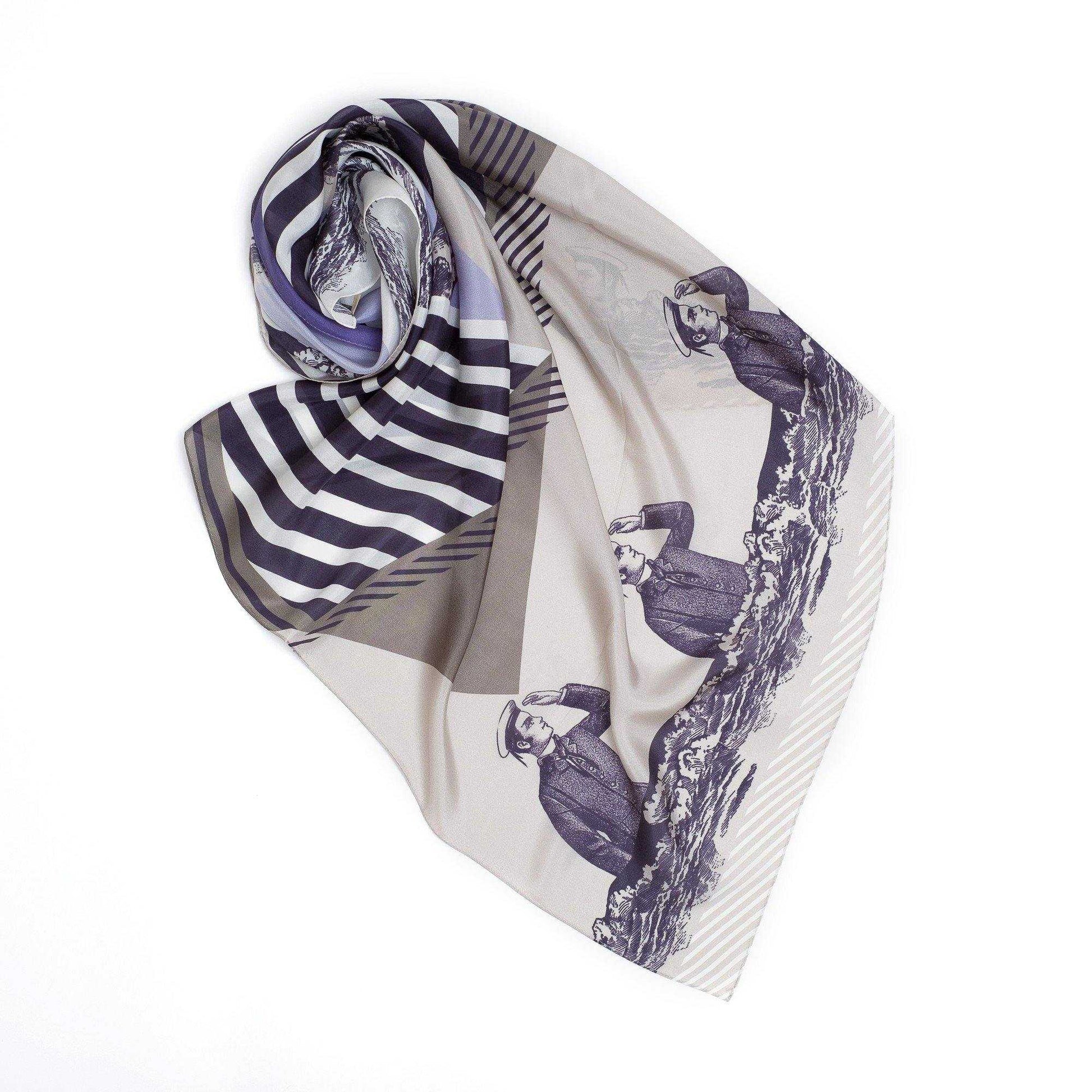 Japanese Printed Silk 'Message in a bottle' sky blue 大判スカーフ