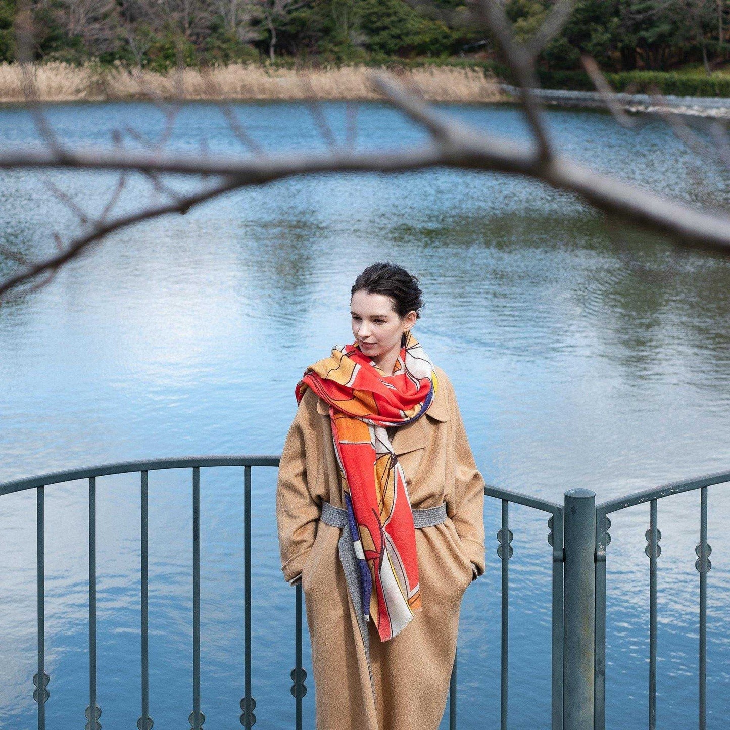 Japanese Printed Soft wool twill 'Hayes' red ロングストール