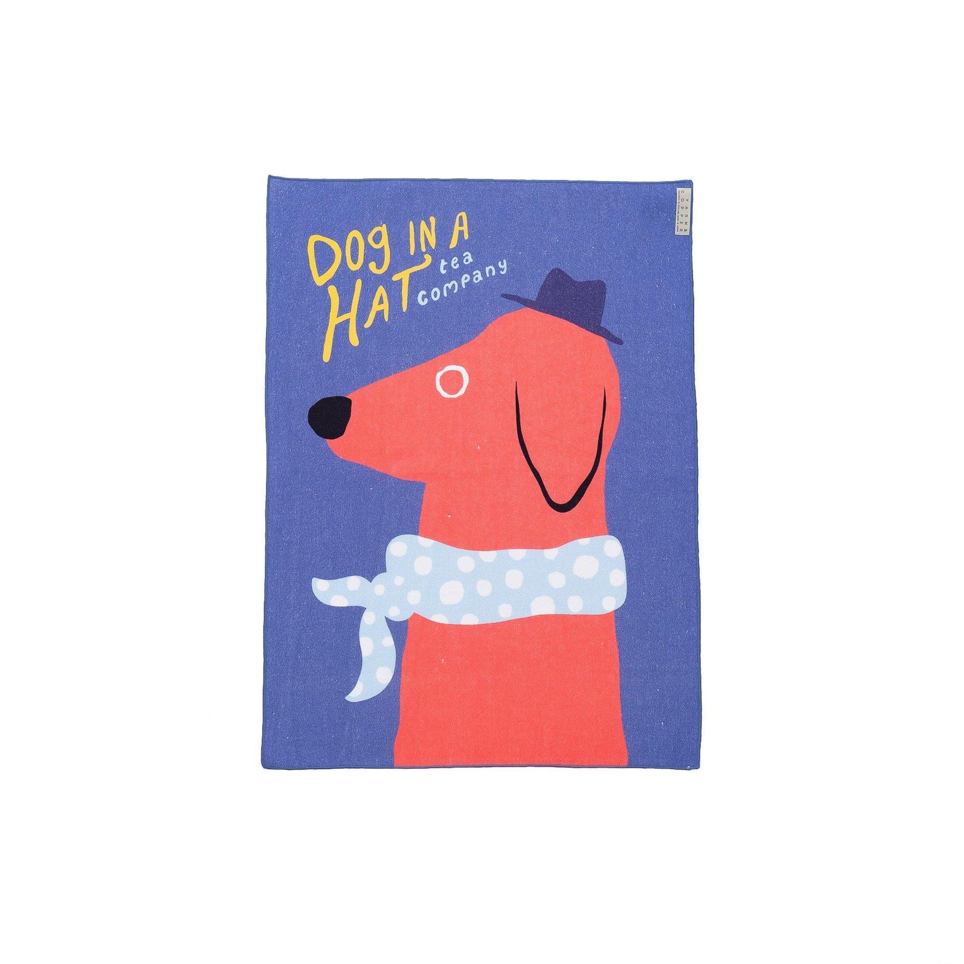 再入荷!Japanese Linen 近江リネン キッチンタオル  ’Dog in Hat Tea’ Navy