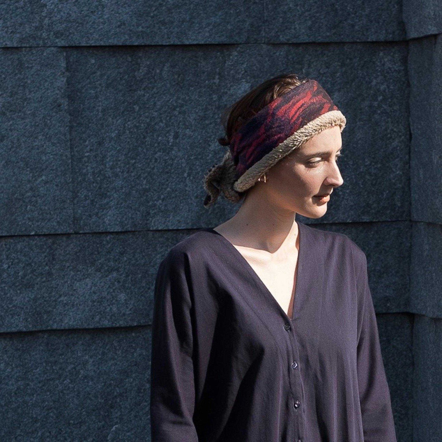 Merino Wool 'Barrington' Red リバーシブルヘッドスカーフ/ミニスカーフ