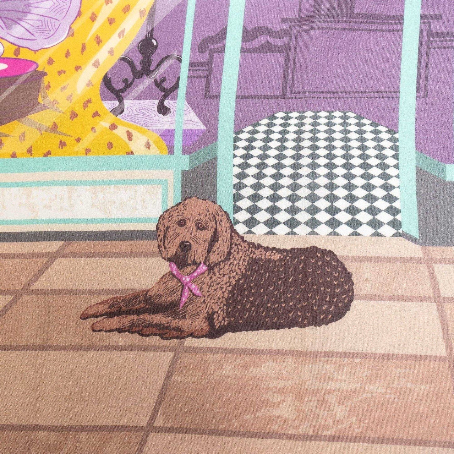 Japanese Printed Silk 'Odds&Ends' pastel リング付きミニスカーフ
