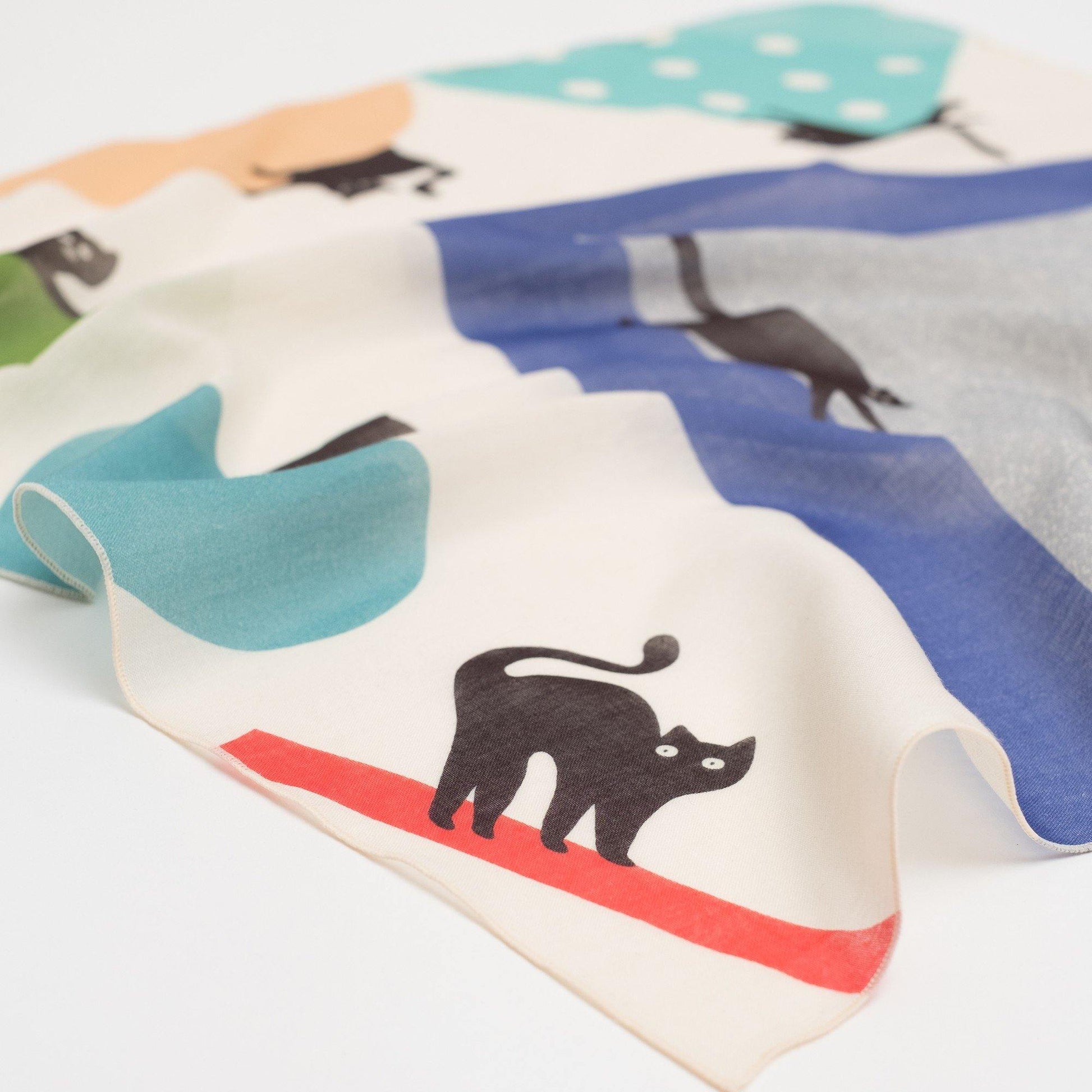 Japanese Printed Organic Cotton 'Acrocats' リング付きミニスカーフ
