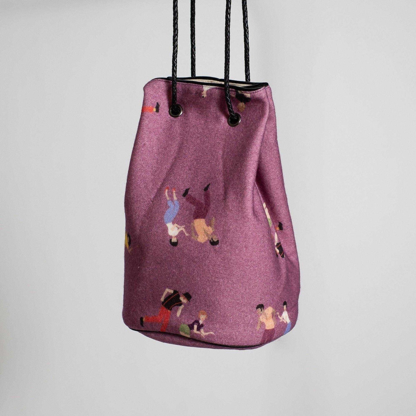 Japanese Printed Wool 'Northern Soul' Plum small bucket bag