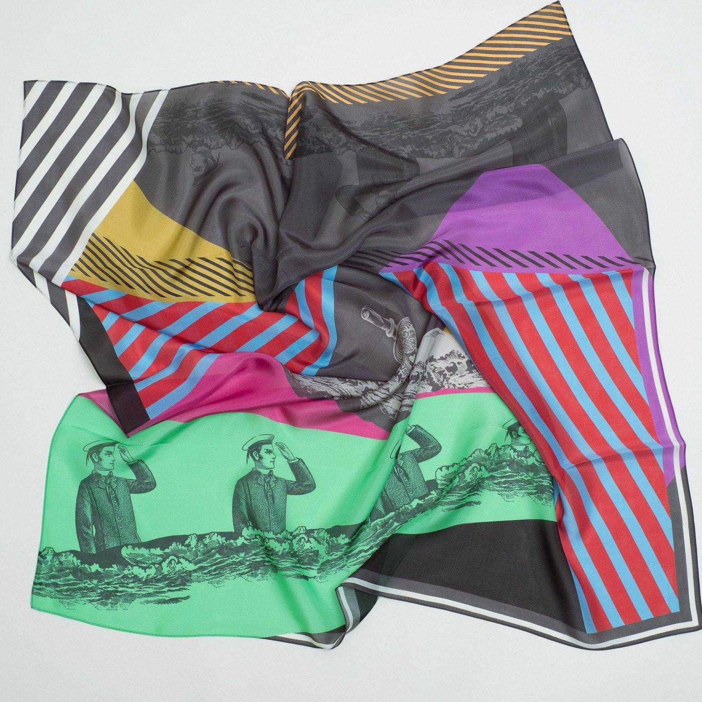 Japanese Printed Silk 'Message in a bottle' multi 大判スカーフ
