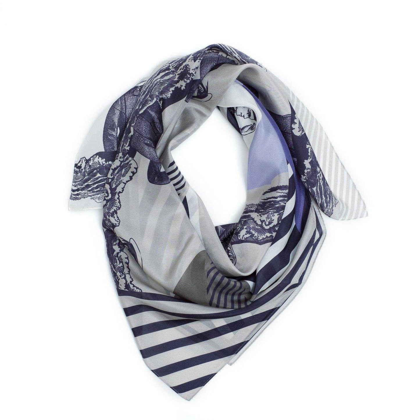 Japanese Printed Silk 'Message in a bottle' sky blue 大判スカーフ