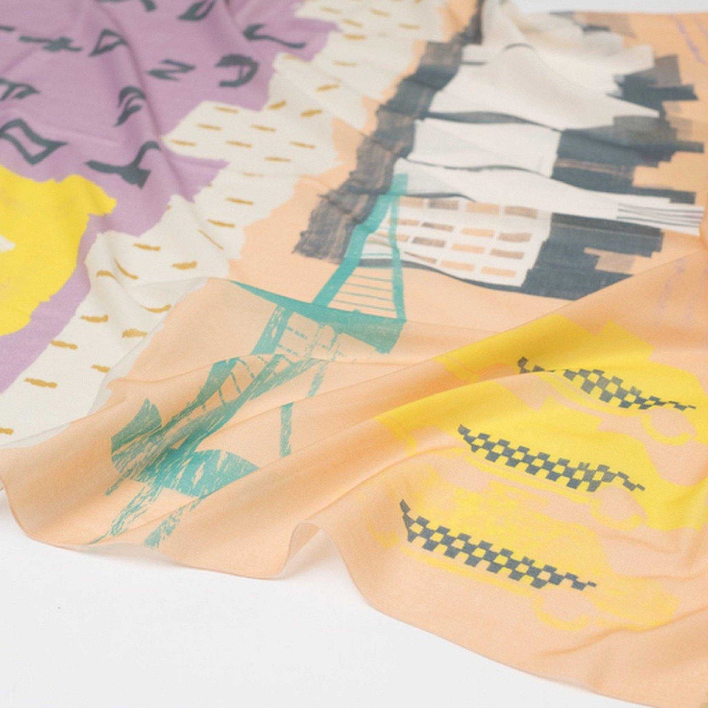 Japanese Printed Organic Cotton 'New York Minute' Pastel ロングストール