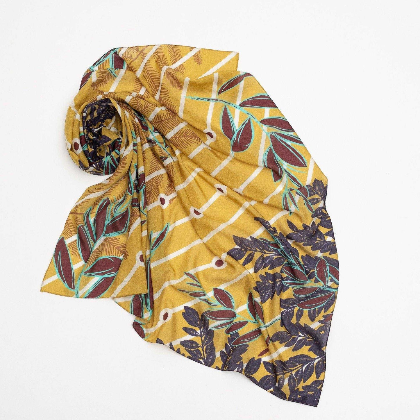 Japanese Printed Silk Cotton 'Rotherhithe' Mustard 大判スカーフ