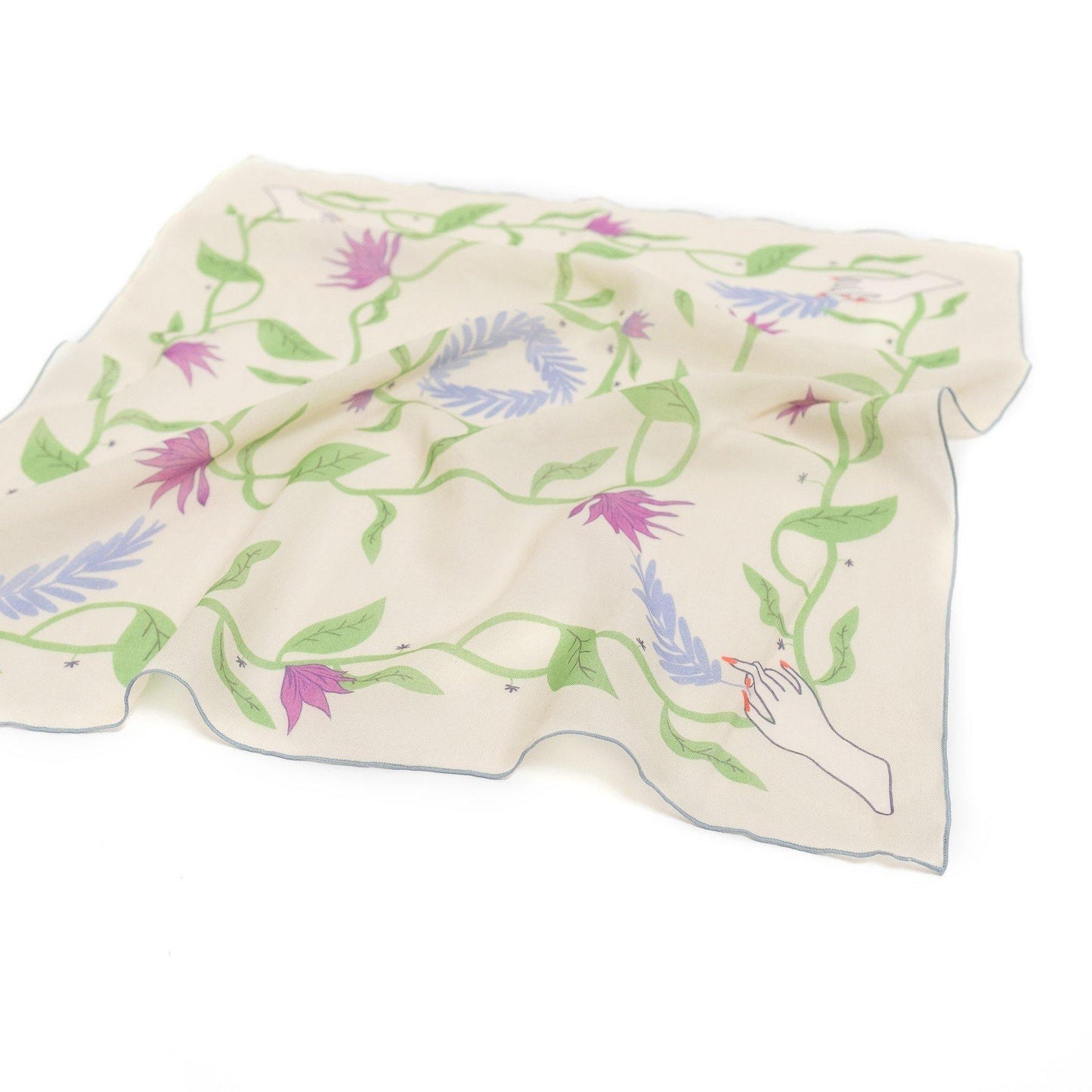 Japanese Printed OrganicCotton 'TheForbiddenForest' Cream  リング付きミニスカーフ