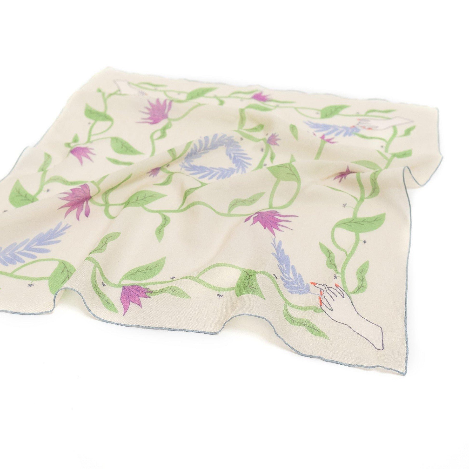 Japanese Printed OrganicCotton 'TheForbiddenForest' Cream  リング付きミニスカーフ