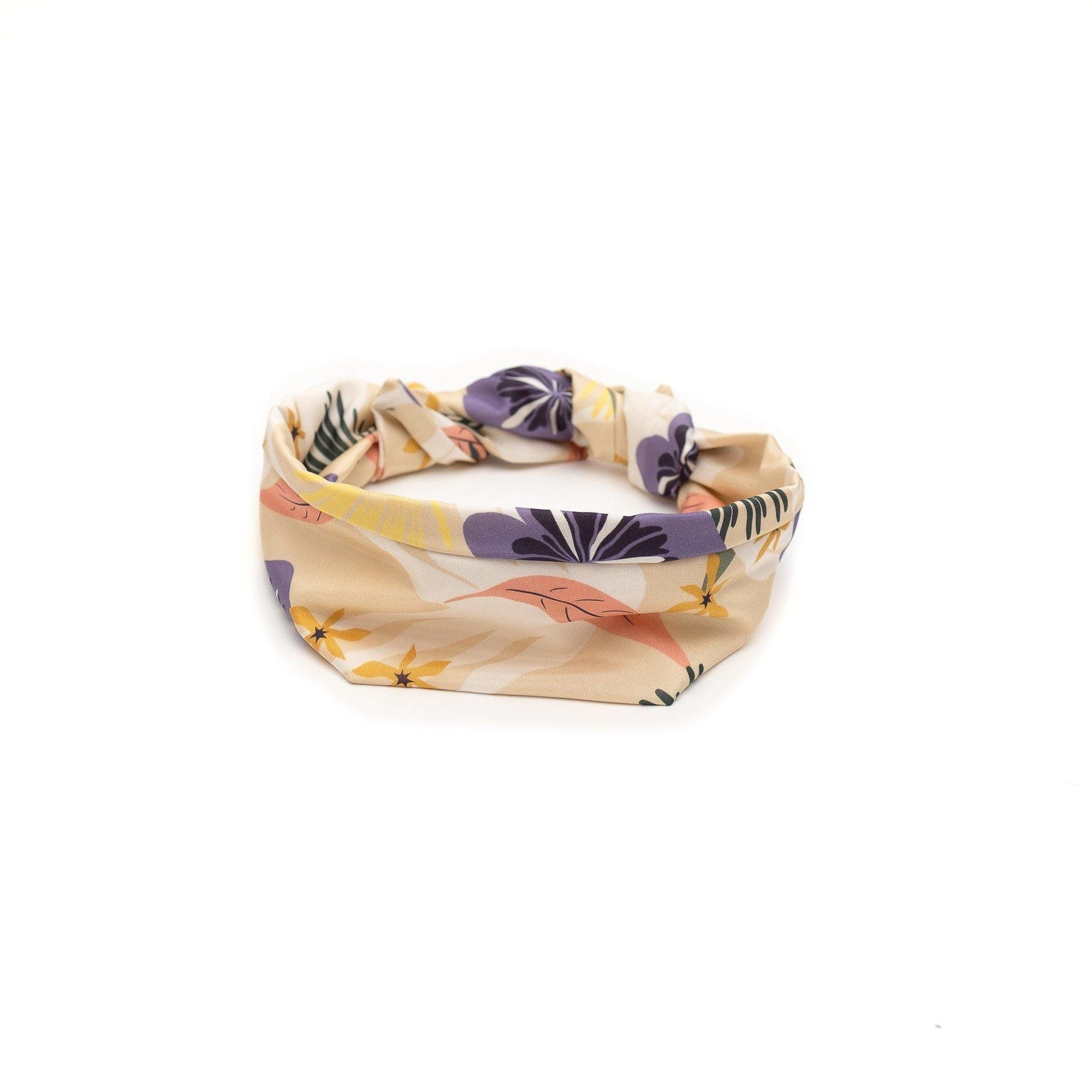 Japanese Printed Silk headband 'Tropics' cream ヘッドスカーフ
