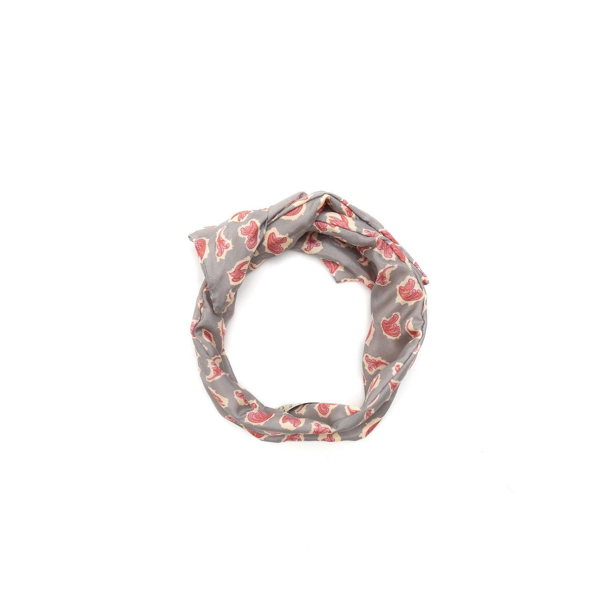 Japanese Printed Silk headband 'Victorian Paisley' stone grey ヘッドスカーフ