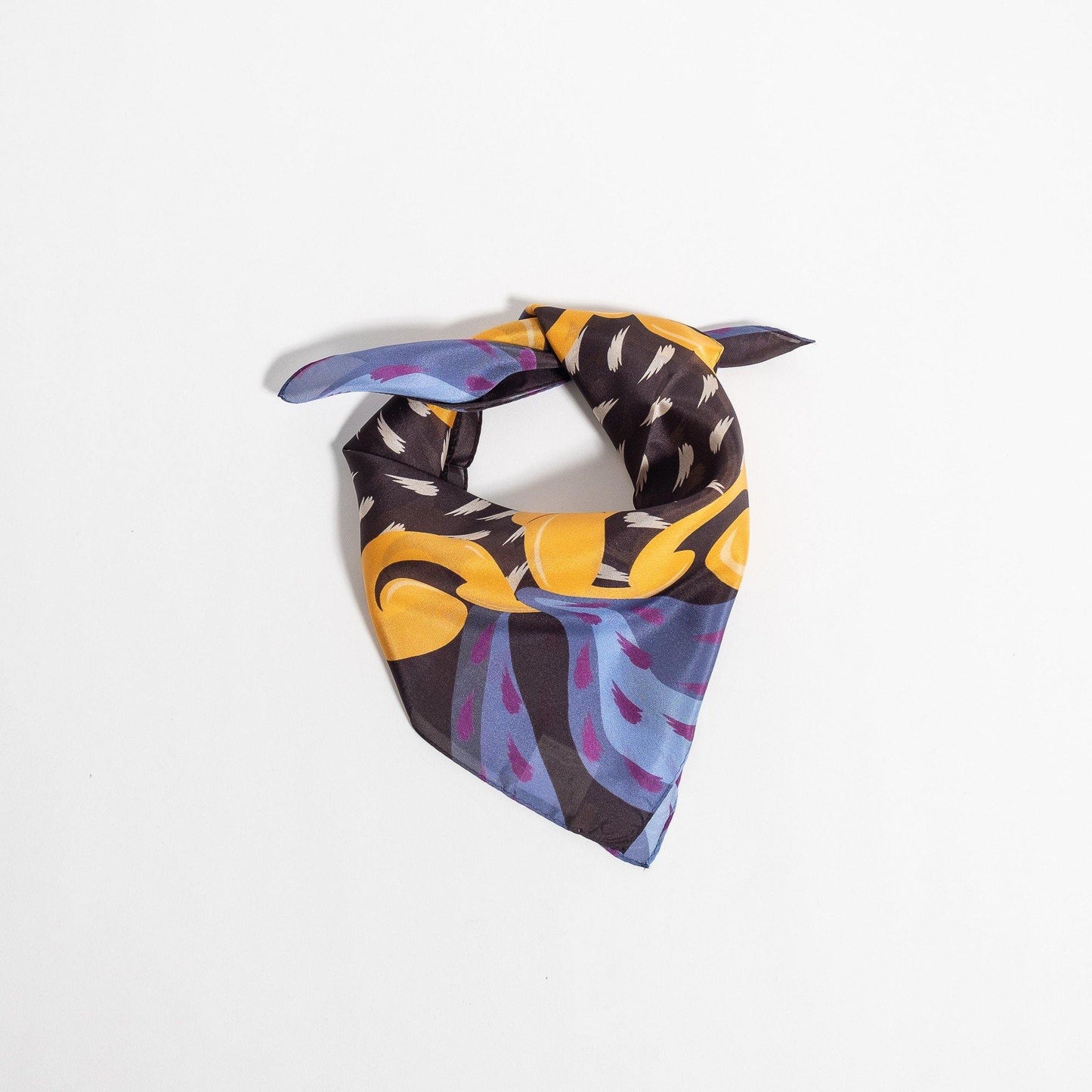 Japanese Printed Silk 'Hampton' black 8リング付きミニスカーフ
