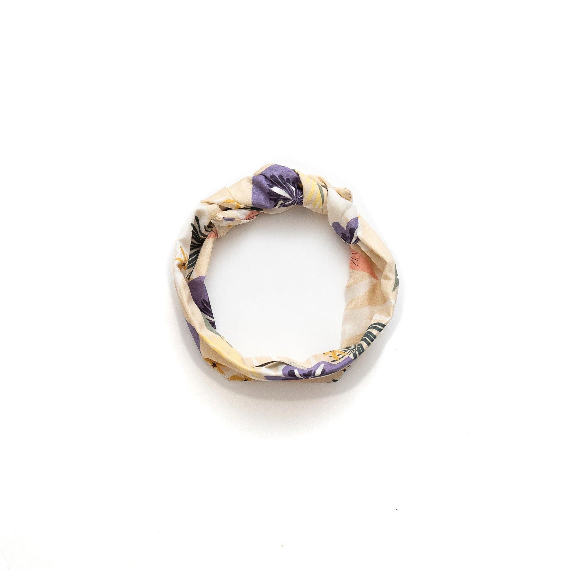 Japanese Printed Silk headband 'Tropics' cream ヘッドスカーフ