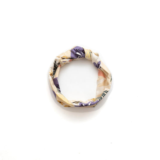 Japanese Printed Silk headband 'Tropics' cream ヘッドスカーフ