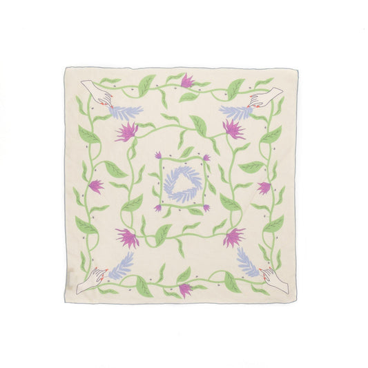 Japanese Printed OrganicCotton 'TheForbiddenForest' Cream  リング付きミニスカーフ