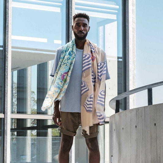 Japanese Printed Organic Cotton 'Sunbathers' turquoise ロングストール