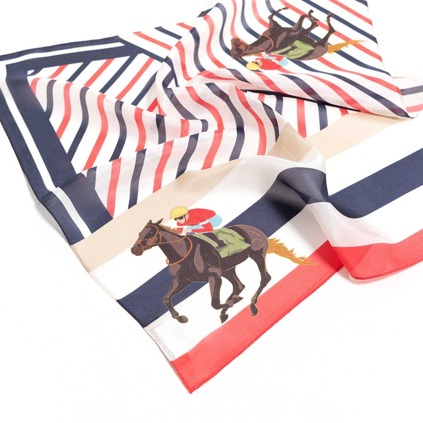 Japanese Printed Silk 'A day at the Races' white リング付きミニスカーフ