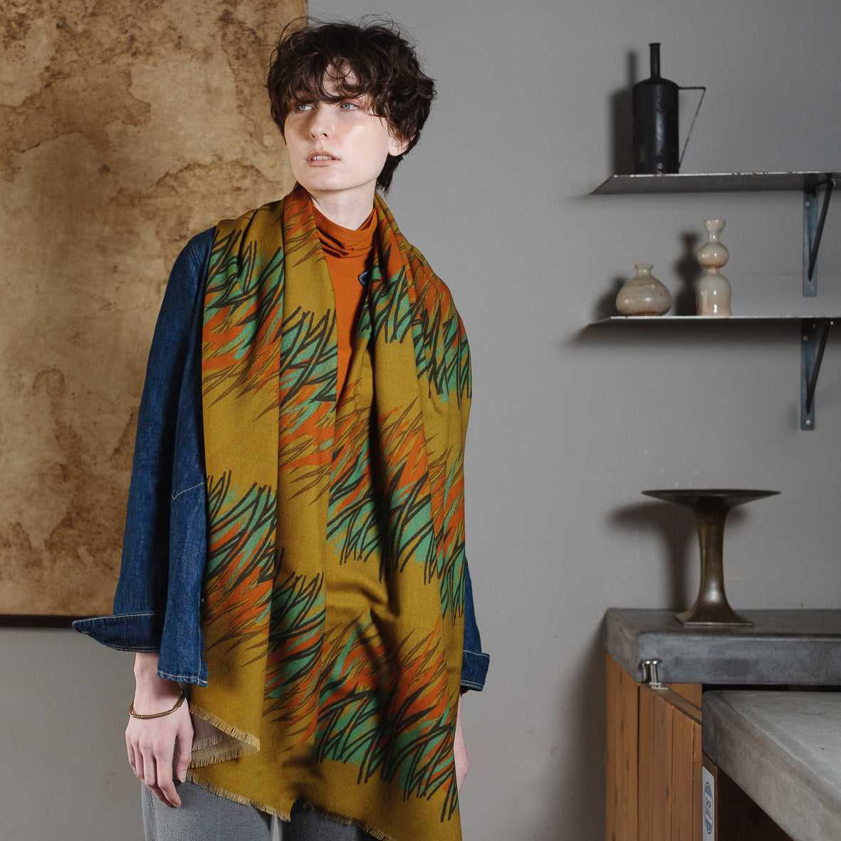Japanese Merino Wool 'Scarves in the Wind' 二重仕立てのロングストール
