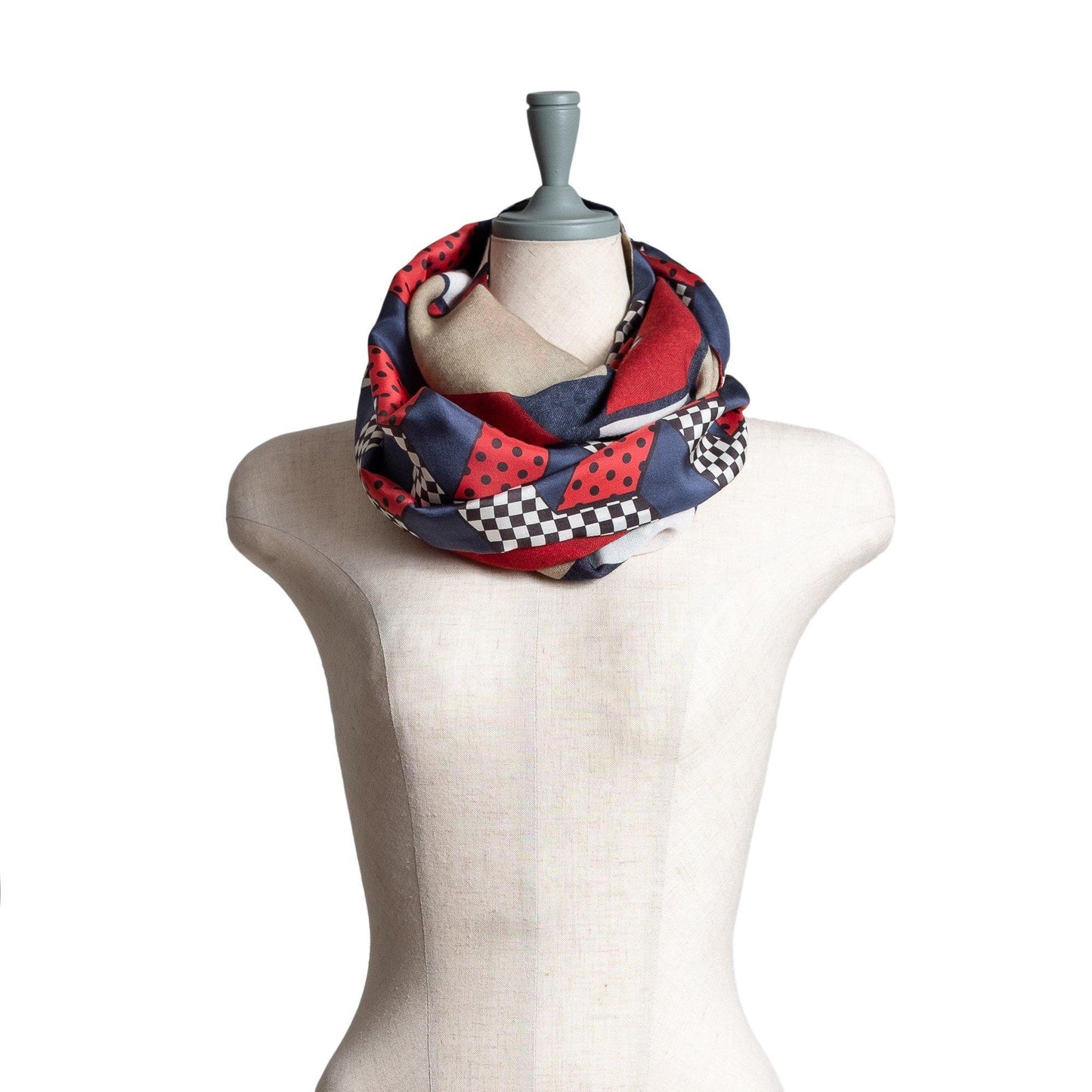 Japanese Printed Silk & Merino Wool 'Wickham' navy ループスカーフ