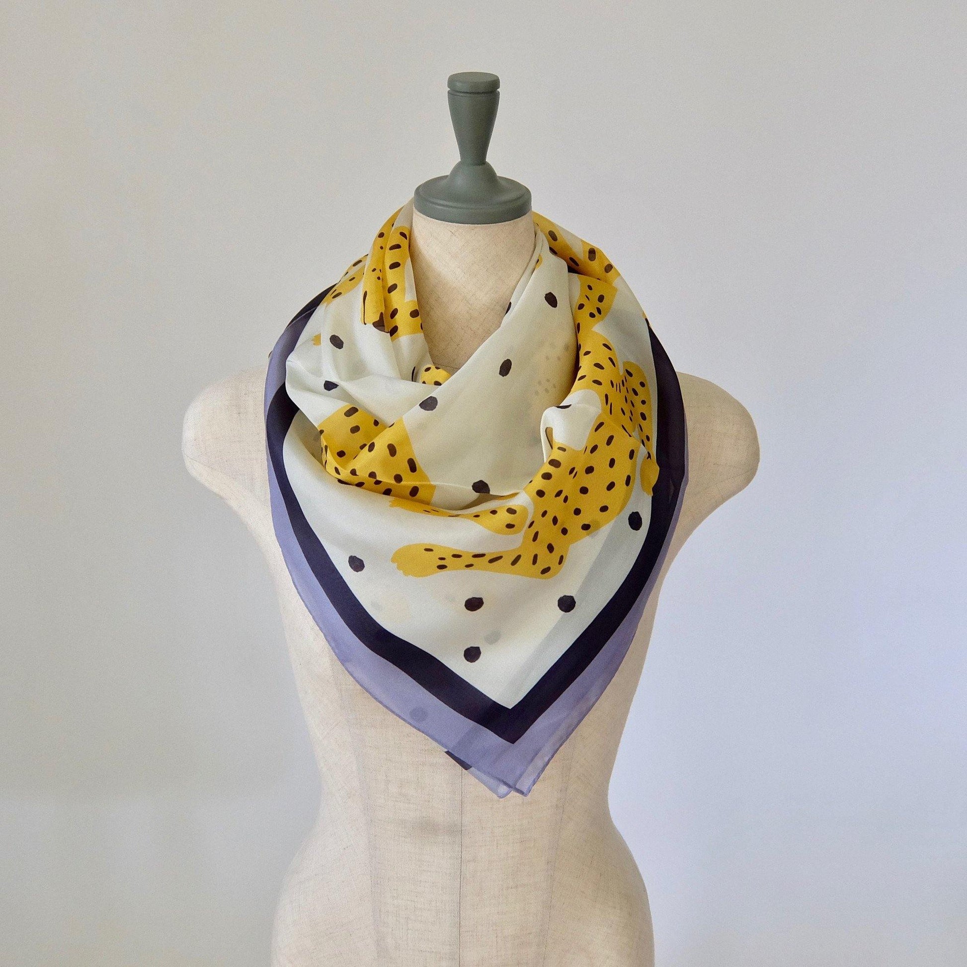 Japanese Printed Silk 'Chasing Leopards'  大判スカーフ | YARN&COPPER