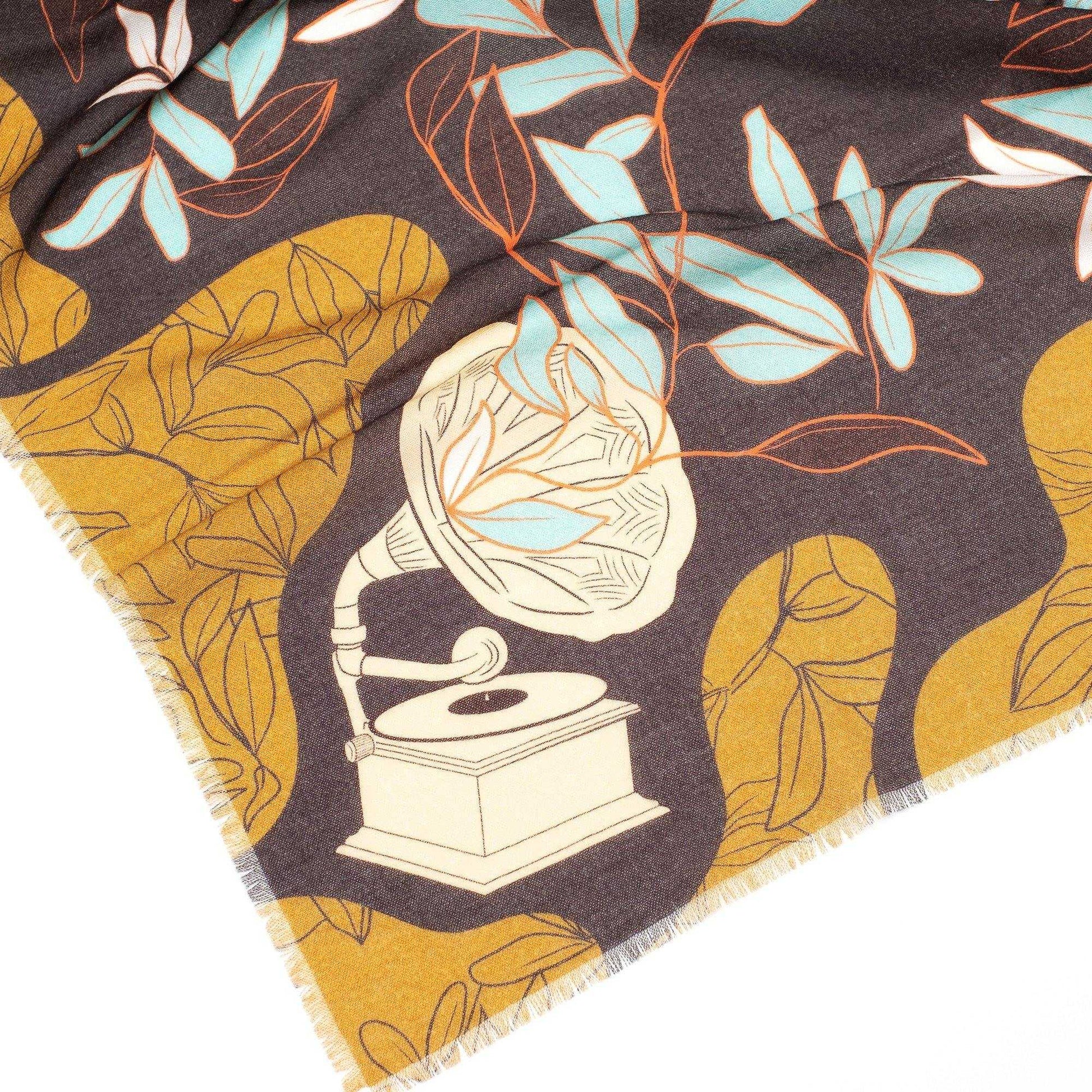 再入荷!Japanese Merino Wool  'Notting Hill' Mustard 正方形スカーフ