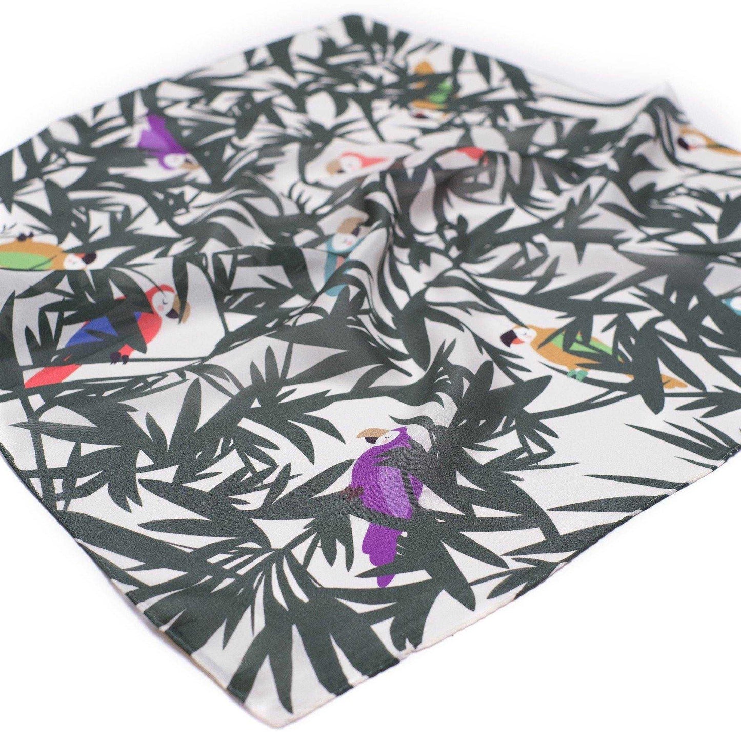 Japanese Printed Silk 'Peekaboo' green リング付きミニスカーフ