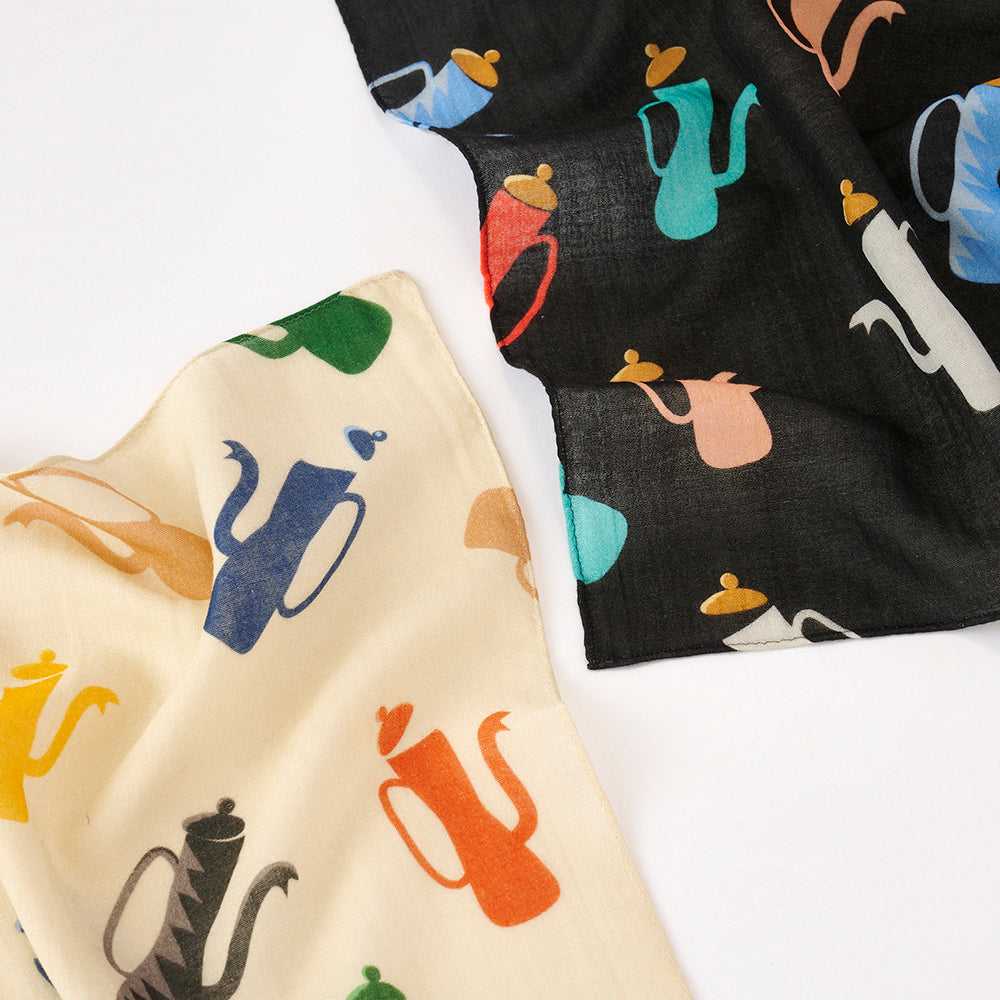 Double gaze Organic cotton 'Coffee Pots' cream ハンカチ