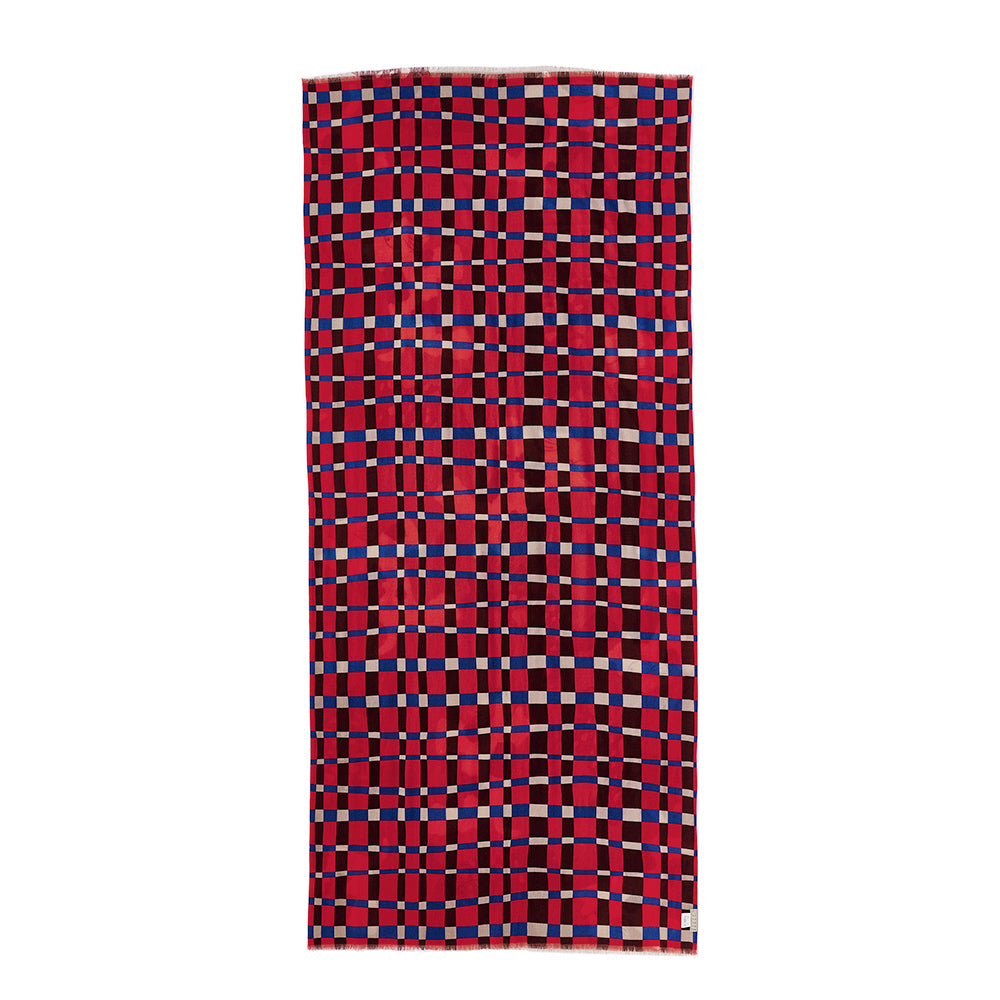 幅広タイプ Superfine Merino Wool 'Scotties' red 二重仕立てのロングストール