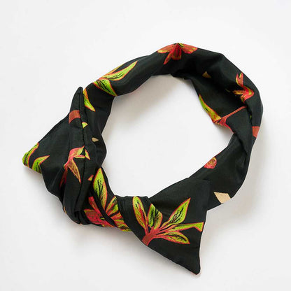 Japanese Printed Silk 'Hibiscus' black ヘッドスカーフ/ミニスカーフ