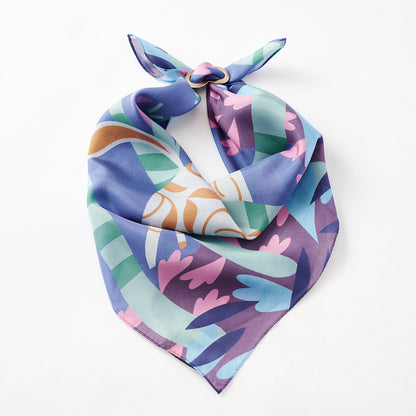 Japanese Printed Silk 'Cafe' blue/green mini scarf with ring