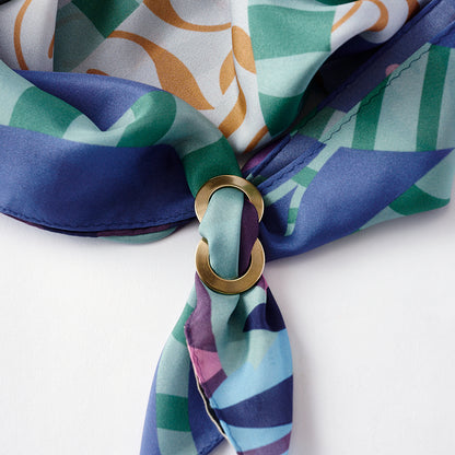 Japanese Printed Silk Mini Scarf 'Meadow Dancer' Blue スカーフリング付き