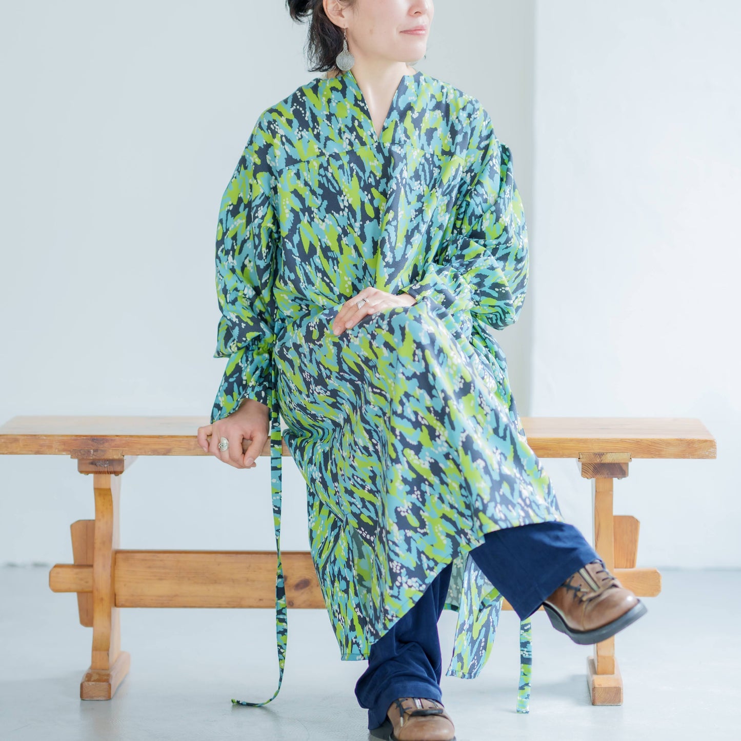 Banshu Ori Japanese Wool/Cotton Jacquard Coat Dress / Camel