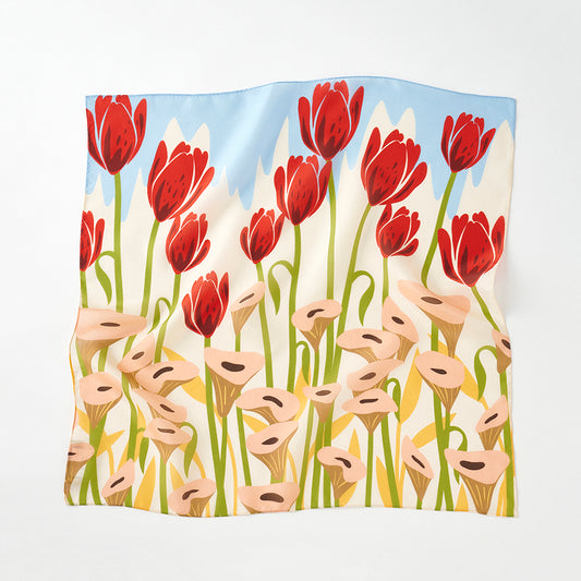 Silk 'Tulips' cream スカーフリング付きミニスカーフ
